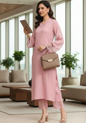Pink Solid Silk Kurta Set