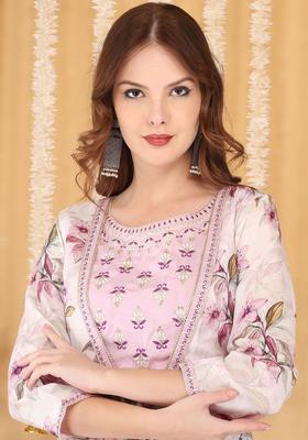 Pink Printed Cotton Anarkali Set