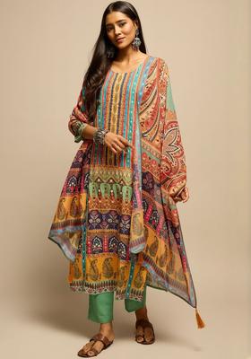 Multicolor Printed Cotton Kurta Set