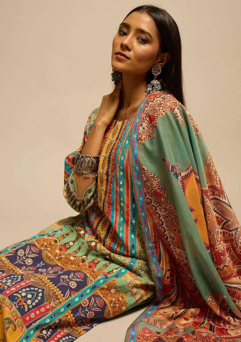 Multicolor Printed Cotton Kurta Set - Indya