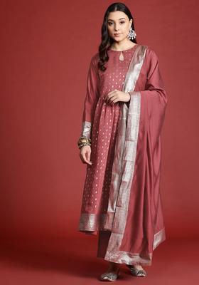 Maroon Printed Viscose Kurta Set