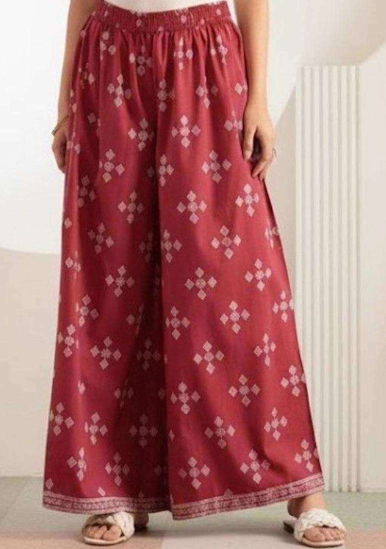 Red Printed Cotton Kurta Set - Indya