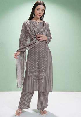 Grey Printed Viscose Kurta Set