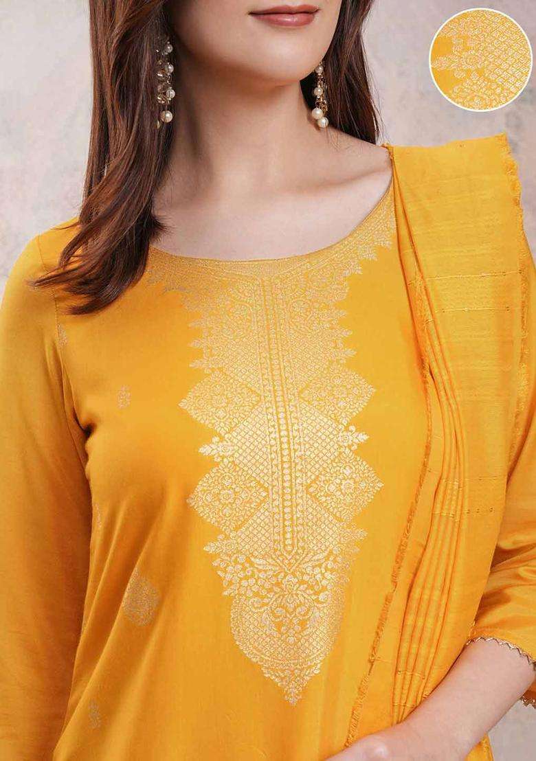 Yellow Printed Polyester Kurta Set - Indya