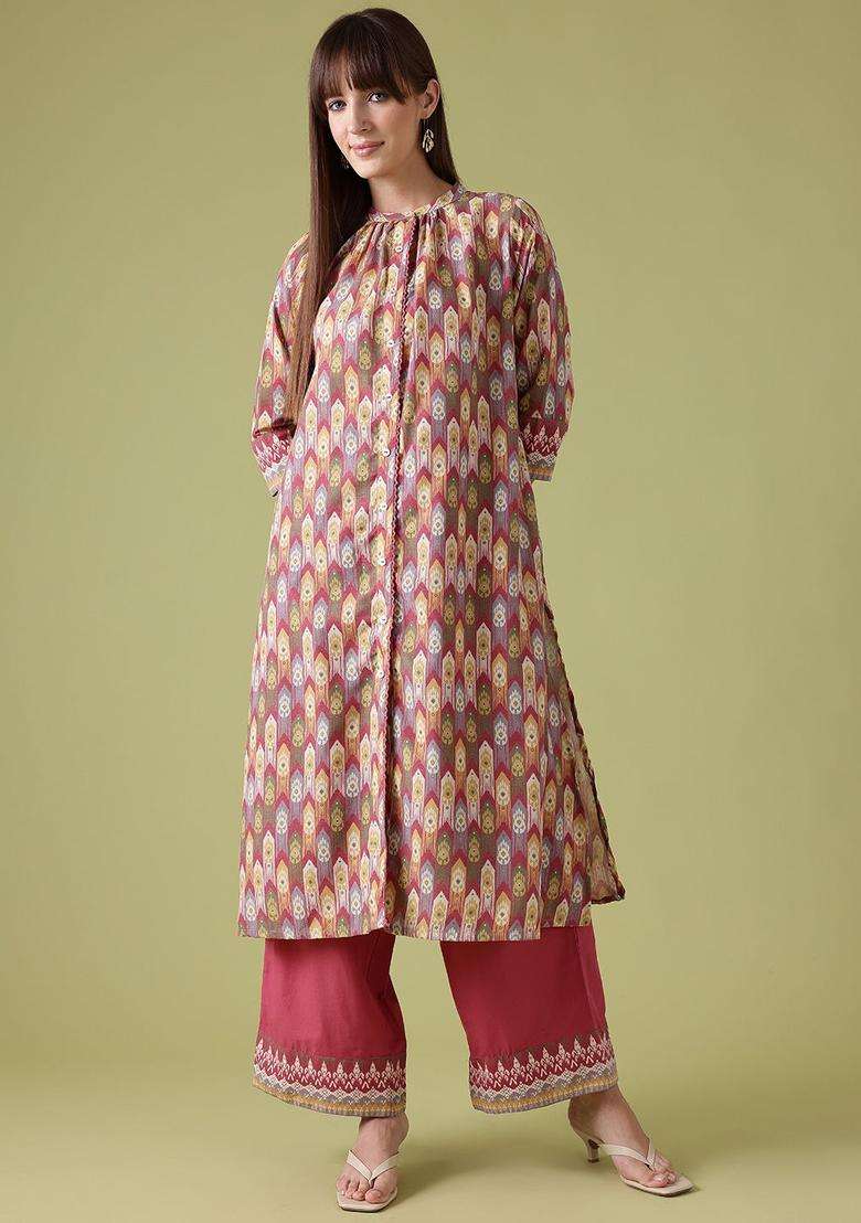Multicolor Printed Cotton Kurta Set - Indya