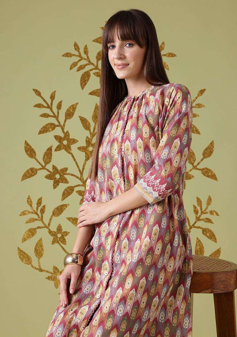 Multicolor Printed Cotton Kurta Set - Indya