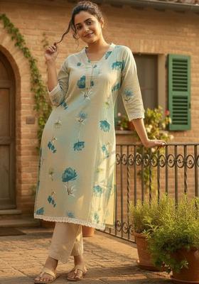 Sea Green Printed Viscose Kurta Set