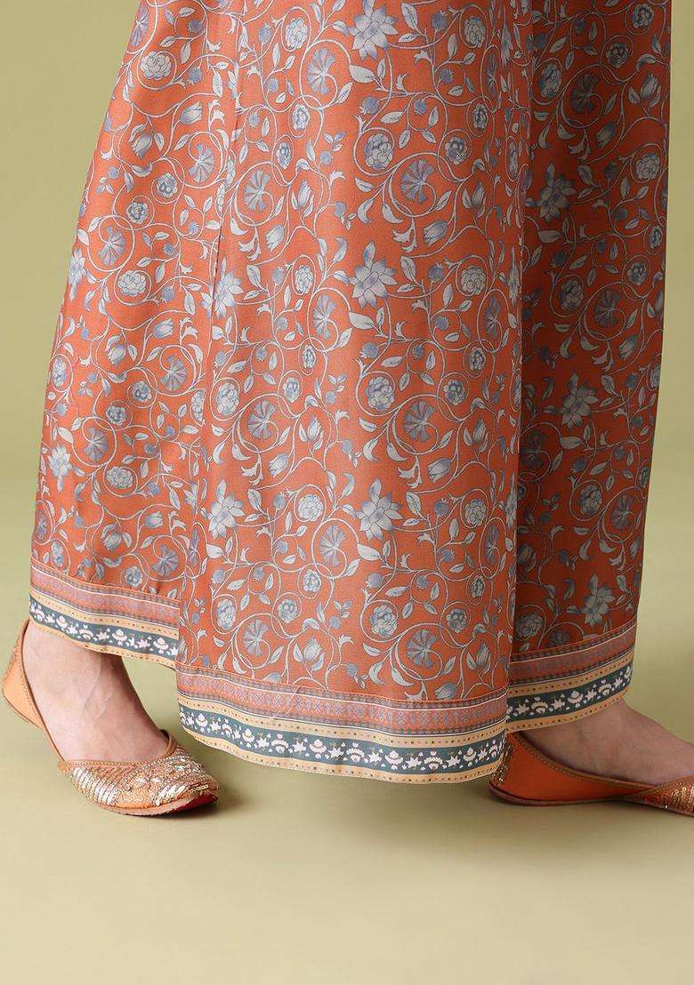 Rust Printed Polyester Kurta Set - Indya