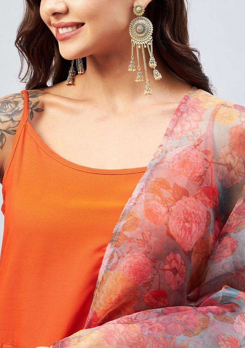 Coral Solid Viscose Anarkali Set - Indya