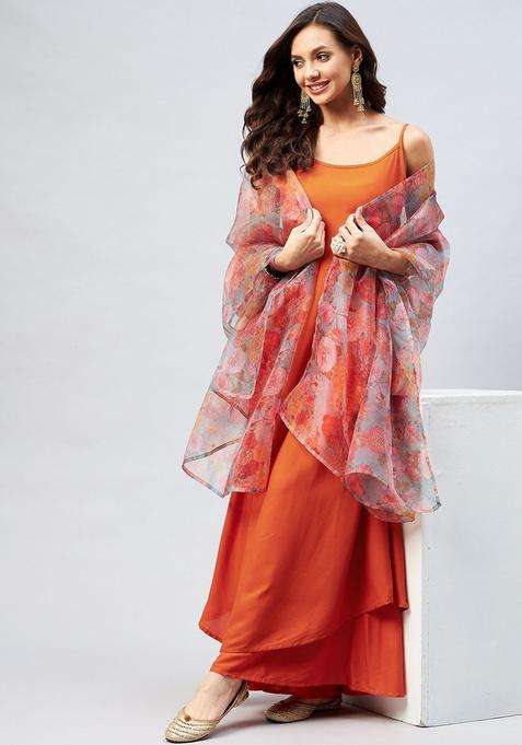 Coral Solid Viscose Anarkali Set