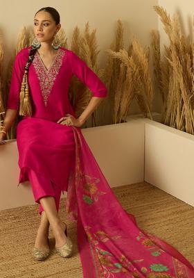 Pink Yoke Design Silk Blend Kurta Set