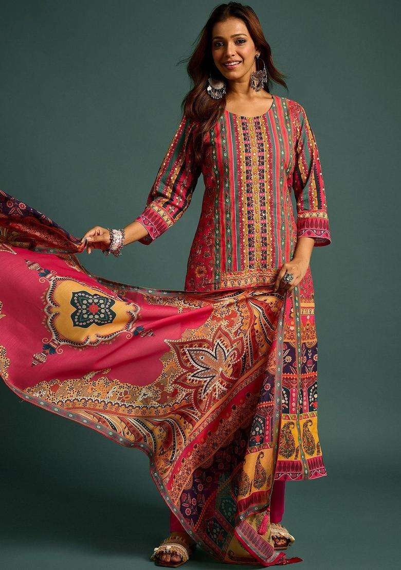 Multicolor Printed Cotton Kurta Set - Indya