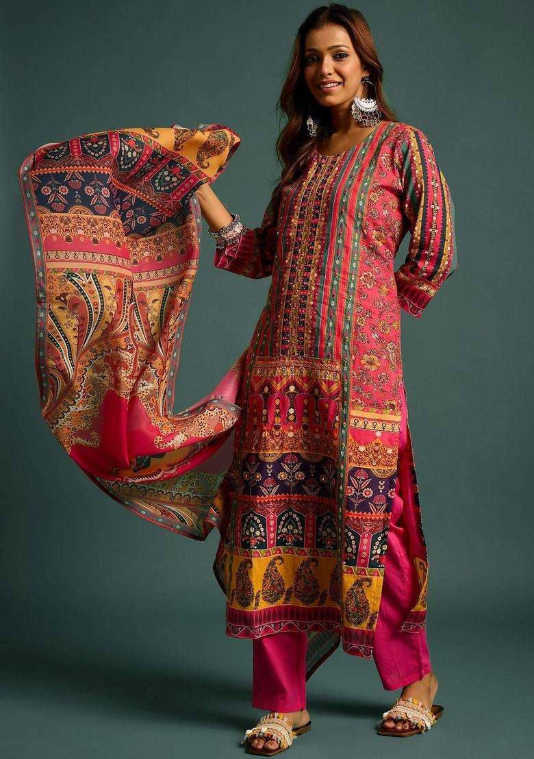 Multicolor Printed Cotton Kurta Set - Indya