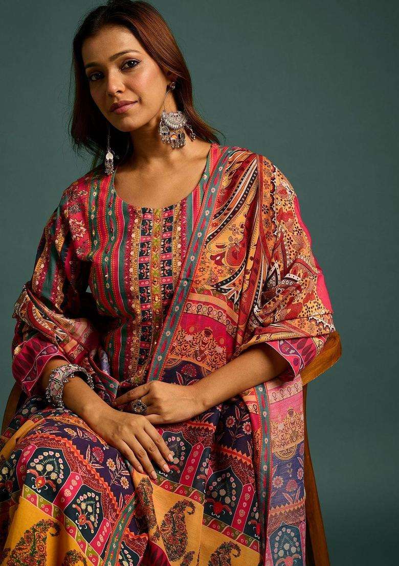 Multicolor Printed Cotton Kurta Set - Indya
