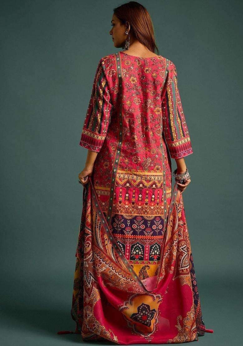 Multicolor Printed Cotton Kurta Set - Indya