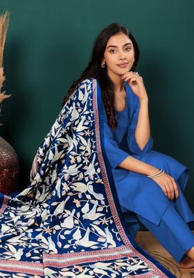 Blue Solid Cotton Kurta Set