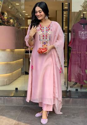 Pink Yoke Design Silk Blend Kurta Set