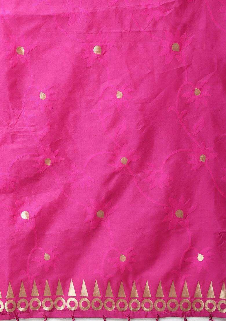 Pink Woven Design Silk Blend Kurta Set - Indya