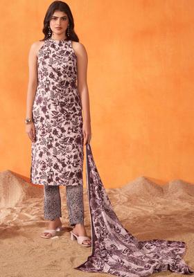 Brown Printed Viscose Kurta Set