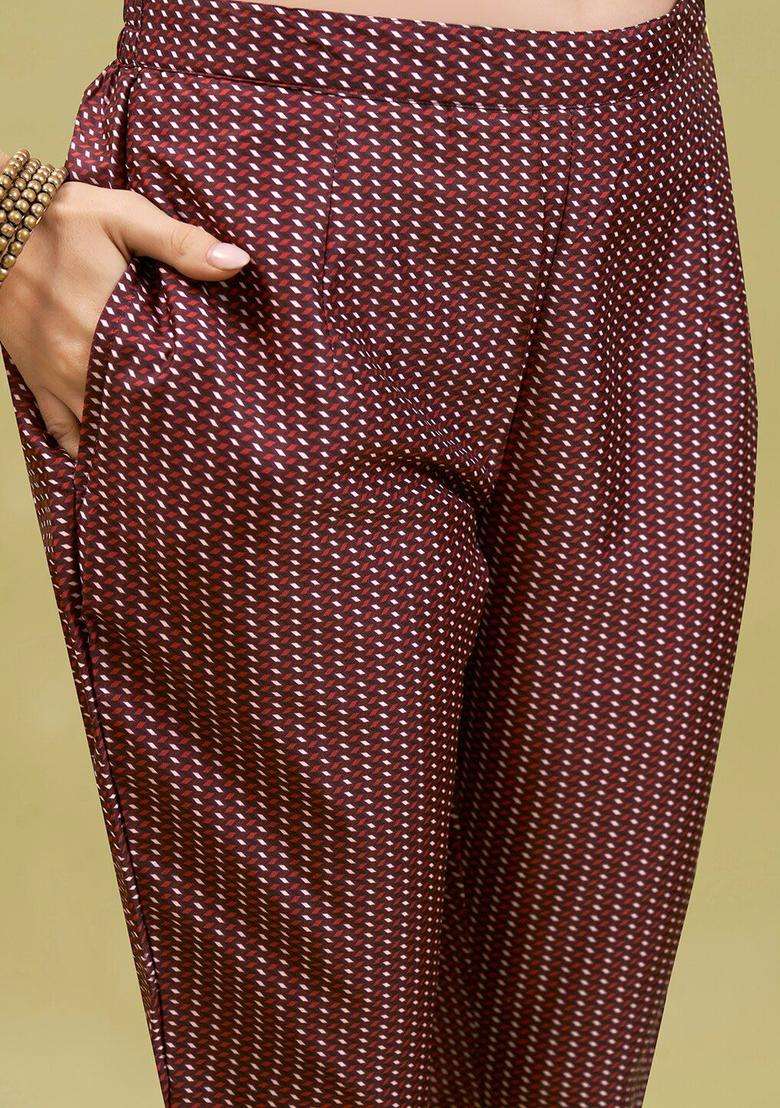 Purple Printed Polyester Kurta Set - Indya