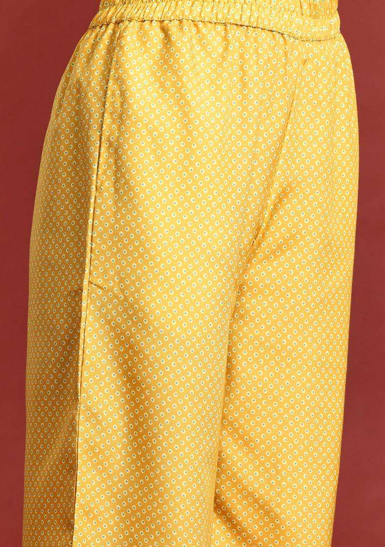 Mustard Printed Viscose Kurta Set - Indya