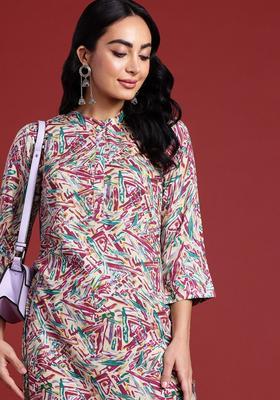Multicolor Printed Viscose Kurta Set