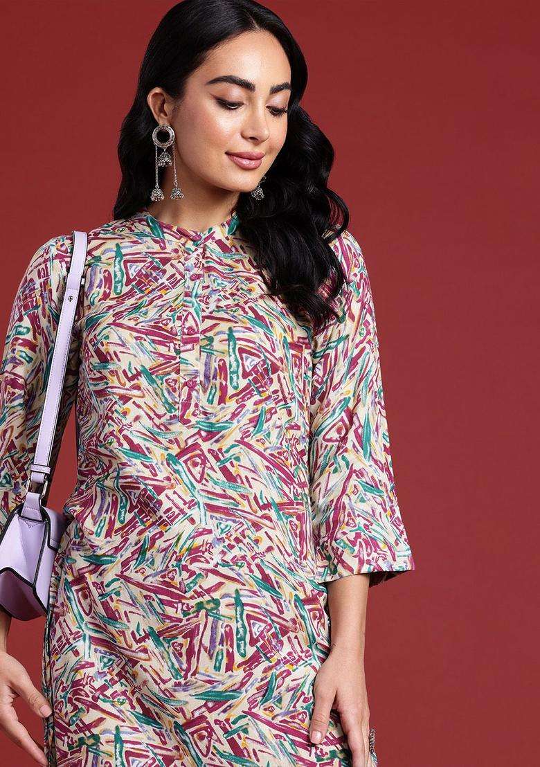 Multicolor Printed Viscose Kurta Set - Indya