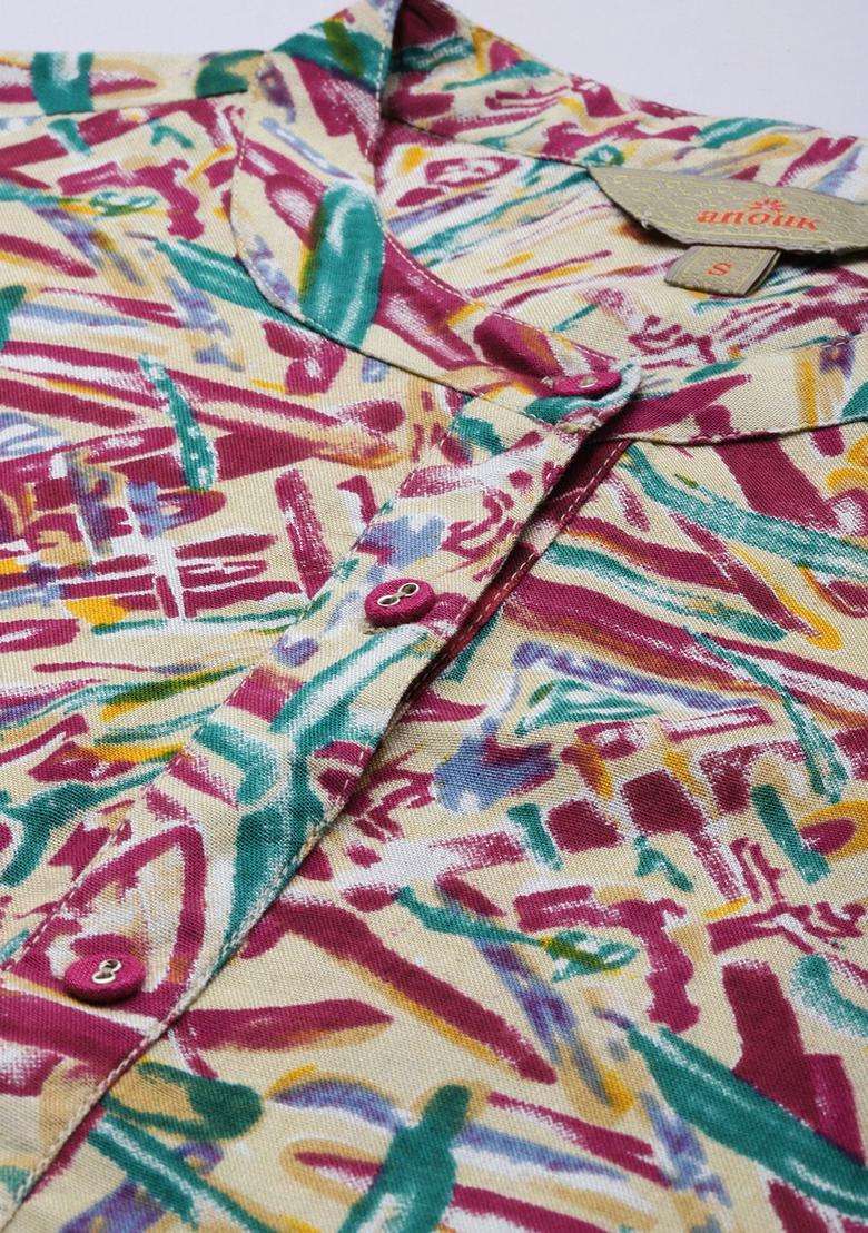 Multicolor Printed Viscose Kurta Set - Indya