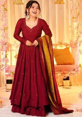 Maroon Solid Silk Kurta Set