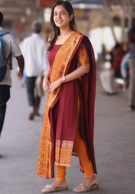 Maroon Solid Silk Kurta Set