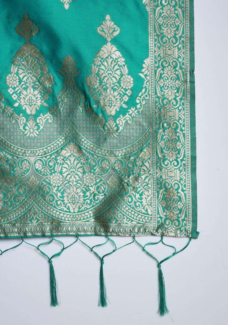 Teal Printed Silk Blend Kurta Set - Indya