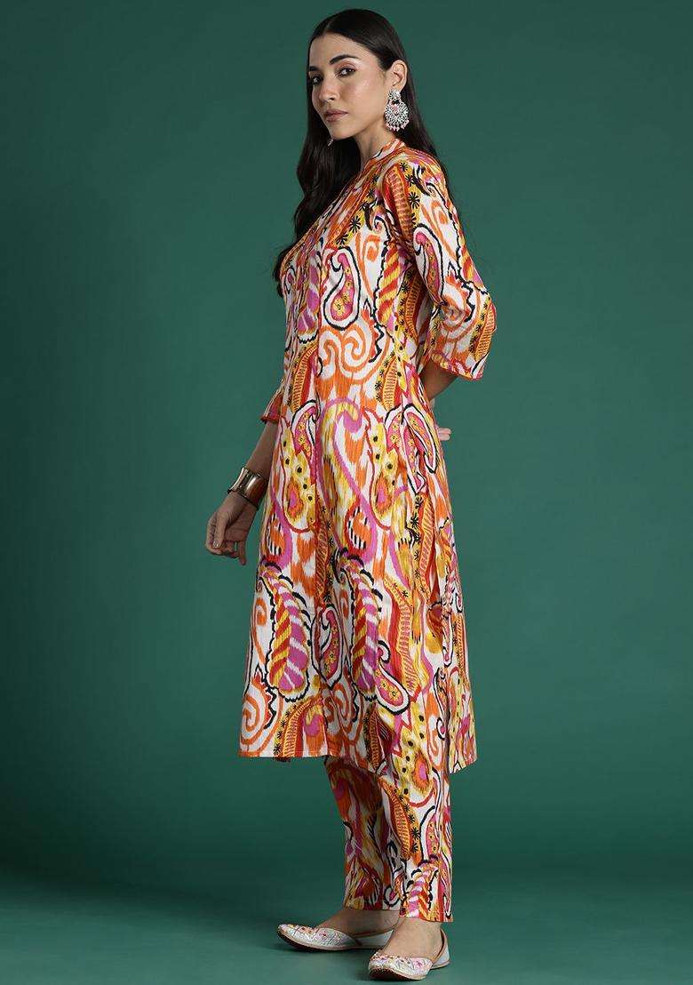 Multicolor Printed Cotton Kurta Set - Indya
