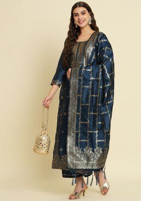 Teal Woven Design Silk Blend Kurta Set