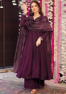 Purple Solid Silk Kurta Set