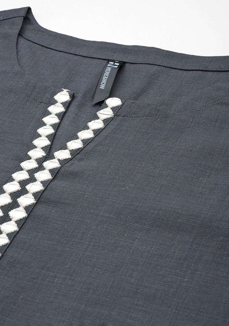 Grey Solid Cotton Kurta Set - Indya