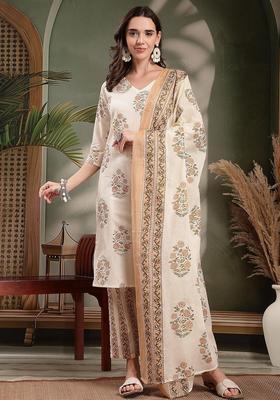 Brown Self Design Cotton Kurta Set
