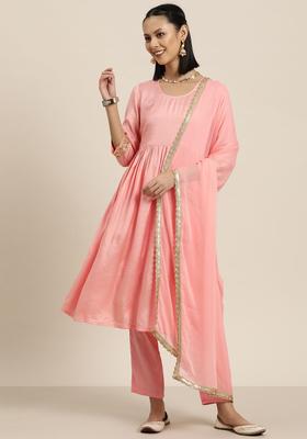 Peach Solid Viscose Kurta Set
