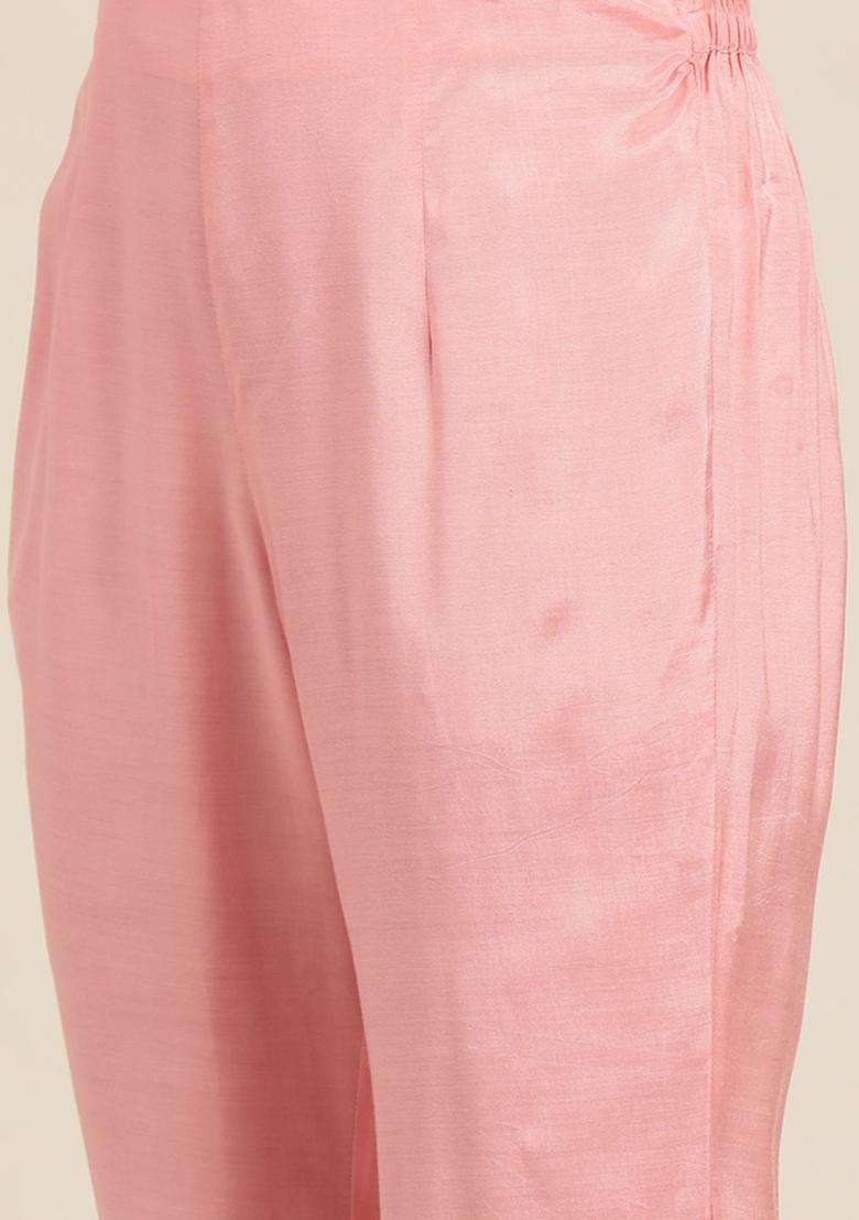 Peach Solid Viscose Kurta Set - Indya
