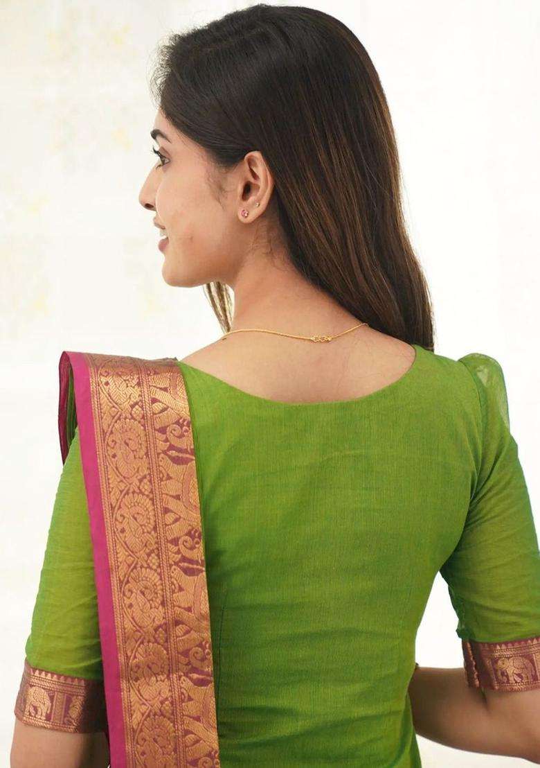 Lime Green Solid Cotton Kurta With Dupatta - Indya