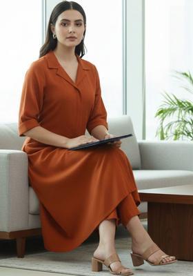 Orange Self Design Silk Blend Kurta Set