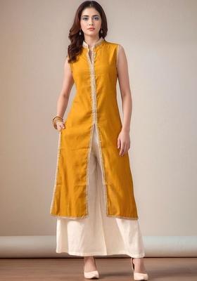 Yellow Solid Silk Kurta Set