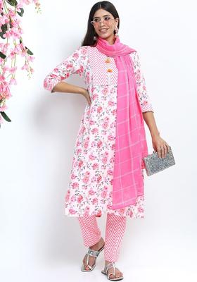 Off White Printed Viscose Kurta Set