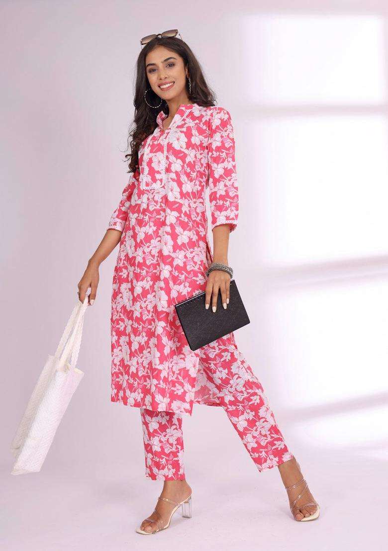 Coral Printed Cotton Kurta Set - Indya