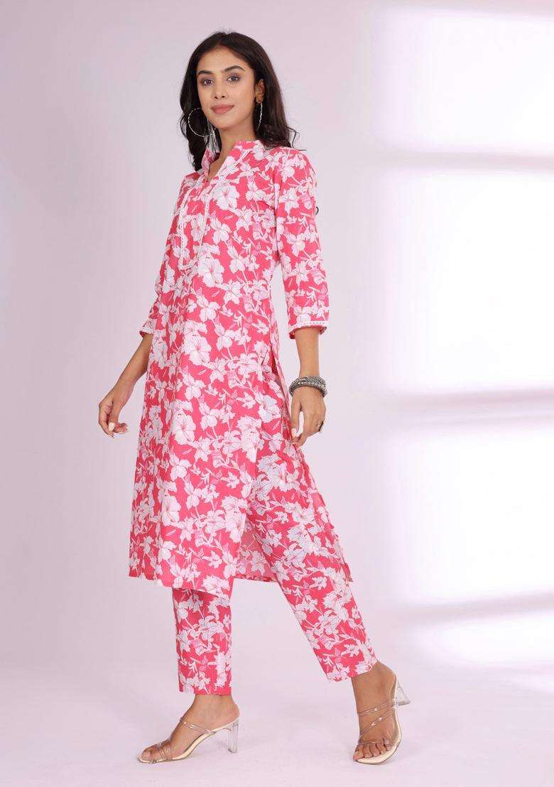 Coral Printed Cotton Kurta Set - Indya