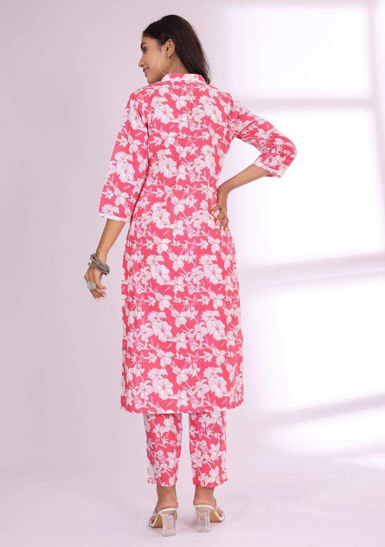 Coral Printed Cotton Kurta Set - Indya