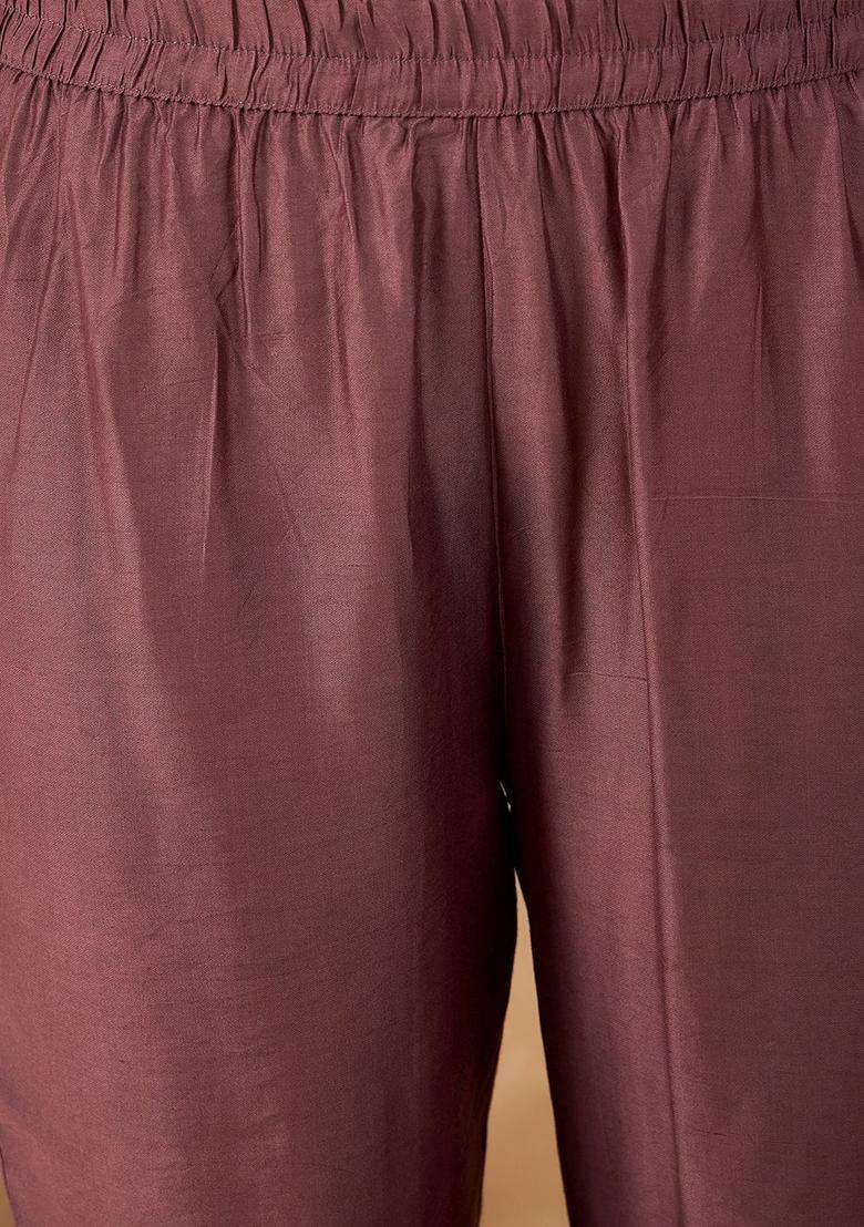 Mauve Printed Silk Blend Kurta Set - Indya