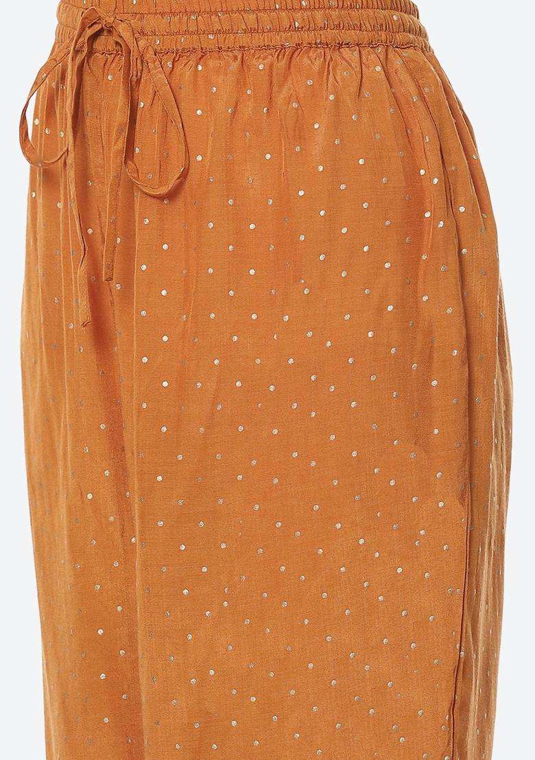 Mustard Printed Polyester Kurta Set - Indya