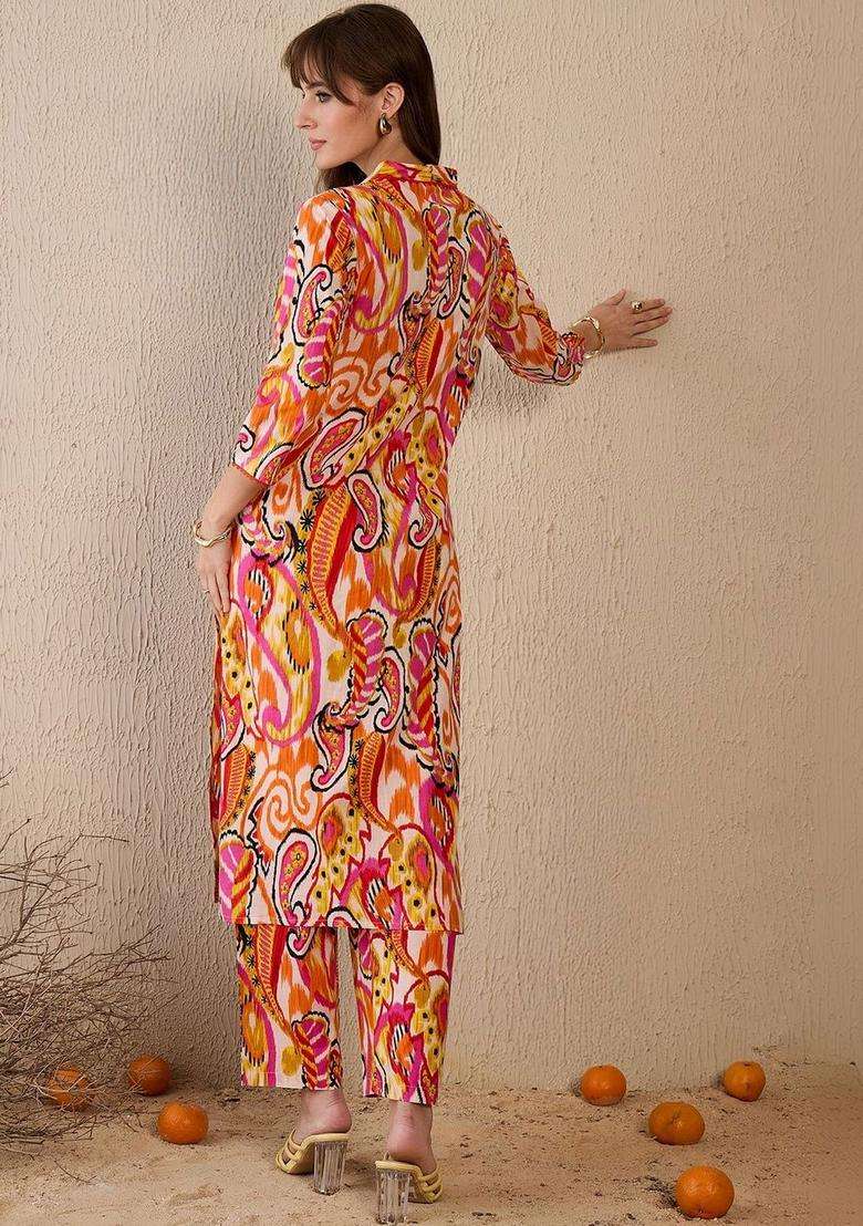 Multicolor Printed Cotton Kurta Set - Indya