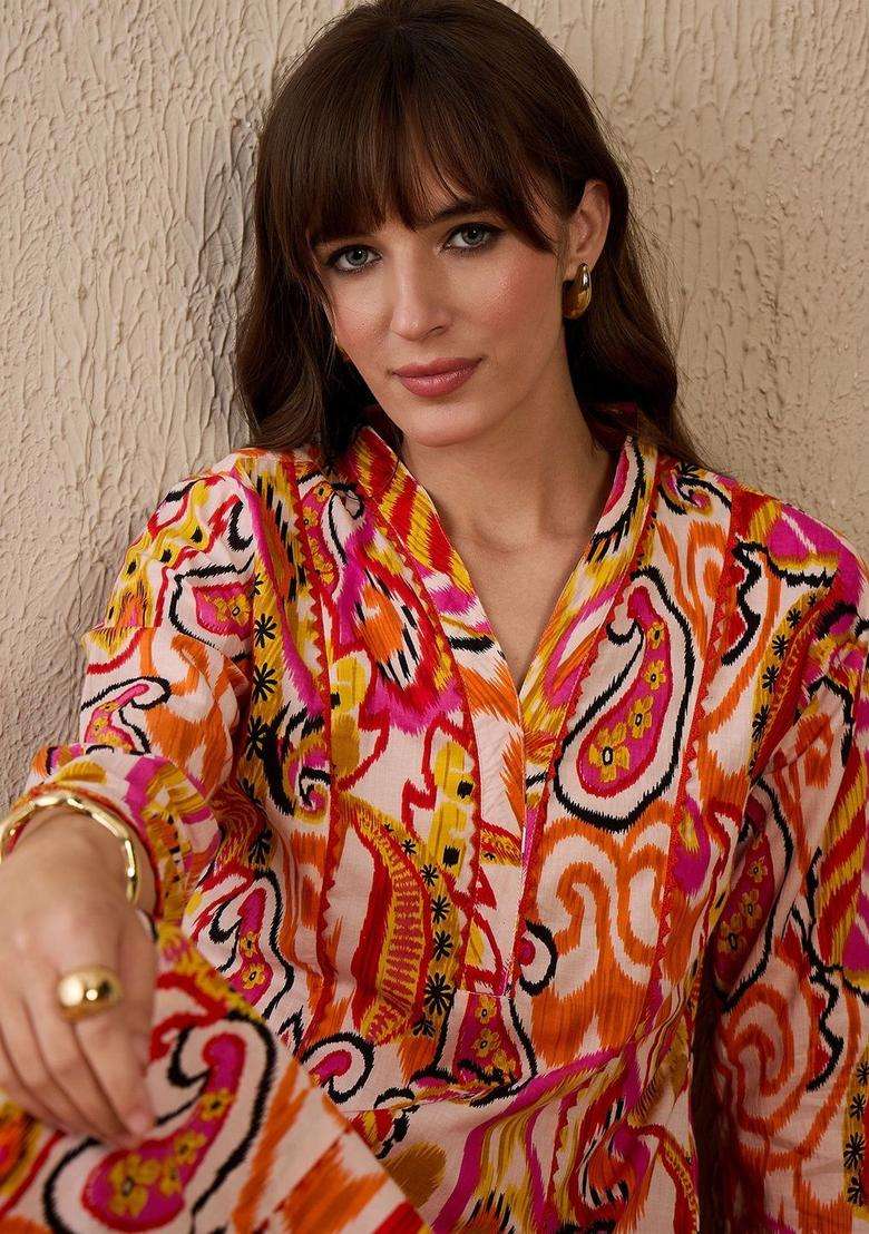 Multicolor Printed Cotton Kurta Set - Indya
