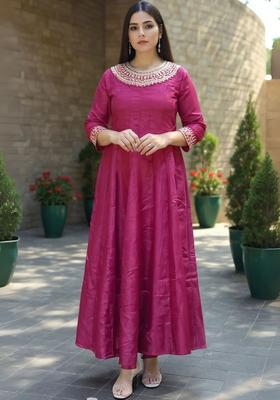 Pink Embroidered Silk Anarkali Set
